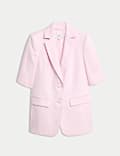Linen Blend Short Sleeve Single Breasted Blazer