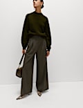 Pleat Front Wide Leg Trousers with Wool