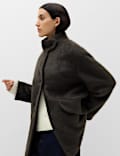 Brushed Funnel Neck Midi Coat