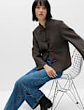 Textured Knot Button Detail Short Jacket