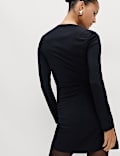 Jersey Slash Neck Ruched Mini Bodycon Dress