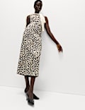 Animal Print Cowl Neck Midi Bodycon Dress