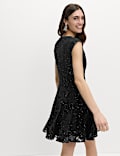 Lace Sequin Mini Skater Dress