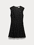 Lace Sequin Mini Skater Dress