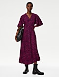 Printed V-Neck Midi Tea Dress