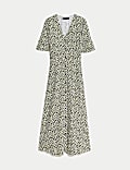 Printed V-Neck Midi Tea Dress