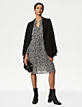 Jacquard Tie Neck Knee Length Waisted Dress