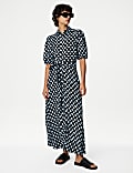 Printed Tie Waist Midi Shirt Dress