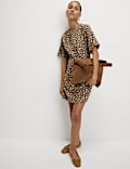 Animal Print Round Neck Mini Shift Dress