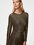 Metallic Ruched Midi Bodycon Dress