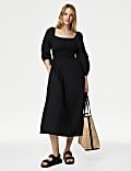 Robe midaxi 100 % coton à encolure carrée