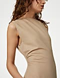 Linen Rich Ruched Midaxi Bodycon Dress