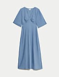 Robe midaxi en lin mélangé à col&nbsp;V