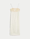 Linen Blend Embellished Midaxi Column Dress