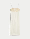 Linen Blend Embellished Midaxi Column Dress