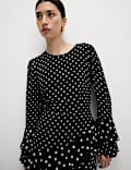 Spot Print Ruffle Mini Skater Dress