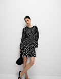 Spot Print Ruffle Mini Skater Dress