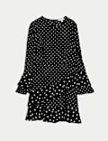 Spot Print Ruffle Mini Skater Dress