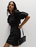 Organza Puff Sleeve Mini Shift Dress