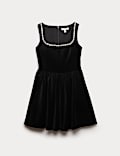 Cotton Rich Velvet Embellished Mini Skater Dress