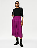 Satin Plisse Midi Pleated Skirt