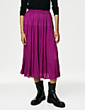 Satin Plisse Midi Pleated Skirt