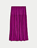Satin Plisse Midi Pleated Skirt