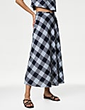 Linen Rich Checked Maxi A-Line Skirt