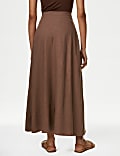 Linen Blend Button Front Midaxi Column Skirt