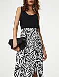 Linen Rich Palm Print Midaxi Wrap Skirt