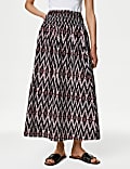 Pure Cotton Printed Midi A-Line Skirt