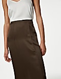 Satin Seam Detail Midi Slip Skirt