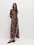 Langarm-Maxikleid aus Jersey mit Animalprint