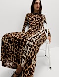 Langarm-Maxikleid aus Jersey mit Animalprint