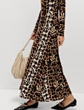 Langarm-Maxikleid aus Jersey mit Animalprint