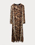Langarm-Maxikleid aus Jersey mit Animalprint