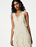 Polka Dot V-Neck Ruffle Midaxi Column Dress