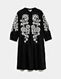 Pure Cotton Embroidered Mini Smock Dress