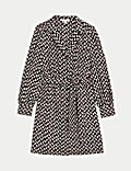 Printed Collared Tie Waist Mini Shirt Dress