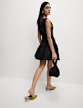 Round Neck Dropped Waist Mini Skater Dress