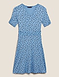 Jersey Polka Dot V-Neck Mini Skater Dress