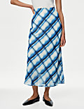 Checked Midi Column Slip Skirt