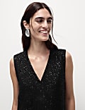 Rechte mini-jurk met glitter en V-hals
