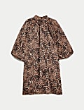 Animal Print Tie Neck Mini Shift Dress