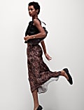 Satin Animal Print Maxi Slip Skirt