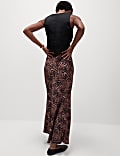 Satin Animal Print Maxi Slip Skirt