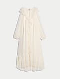 V-Neck Frill Detail Midaxi Smock Dress