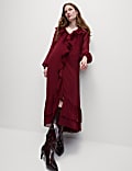 Midaxi-Kittelkleid mit V-Ausschnitt und Rüschendetail