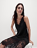 V-Neck Lace Insert Midaxi Slip Dress