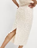 Disc Sequin Split Back Midi Pencil Skirt